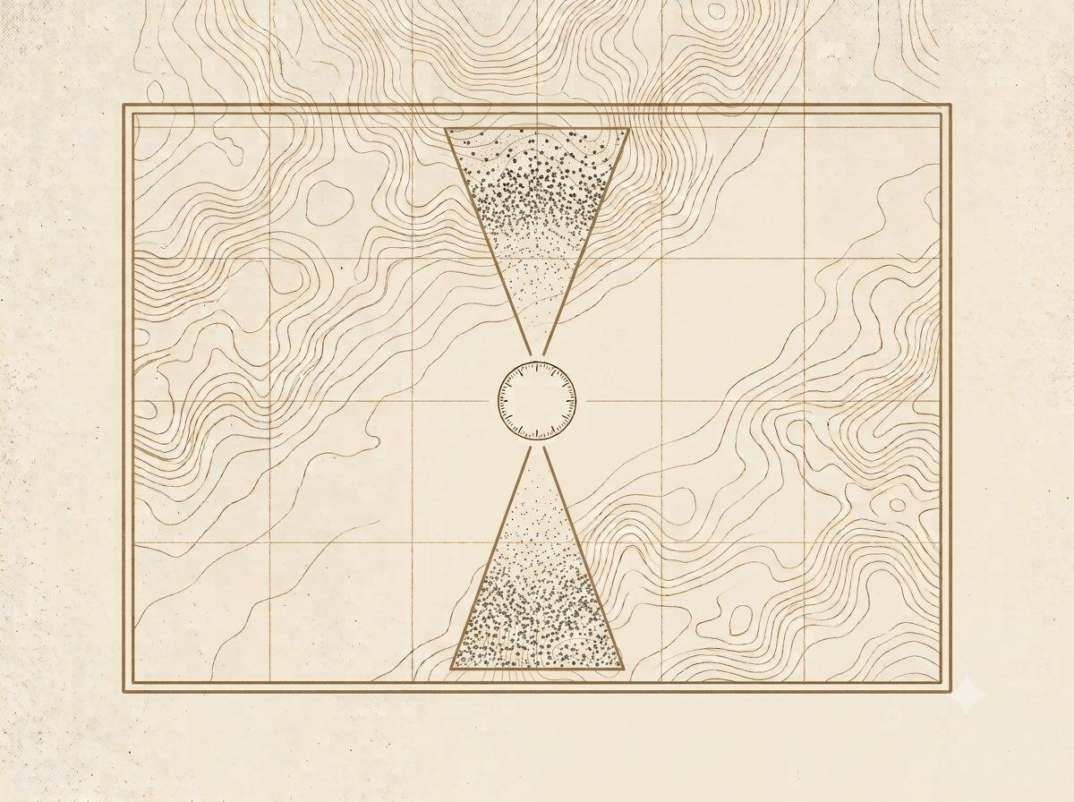 Engraved map with two opposing formations around a central timing dial